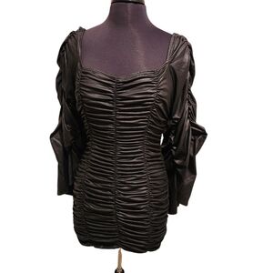 Women’s Black Ruched Square-Neck Tunic Top or Mini Dress